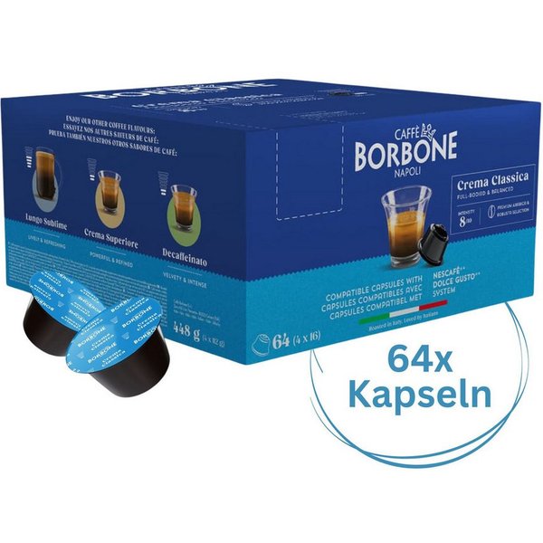 Caffè Borbone Kaffee Caffè Borbone Crema Classica 64x7g Kaffeekapseln, 1 x 7 g, 64 St. (vollmundig & ausgewogen, Kompatibel Kaffeemaschinen Marke Nescafè®* Dolc