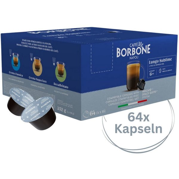 Caffè Borbone Kaffee Caffè Borbone Lungo Sublime - 64 Kaffeekapseln, 1 x 7 g, 64 St. (belebend und erfrischend, Kompatibel Kaffeemaschinen Marke Nescafè®* Dolce