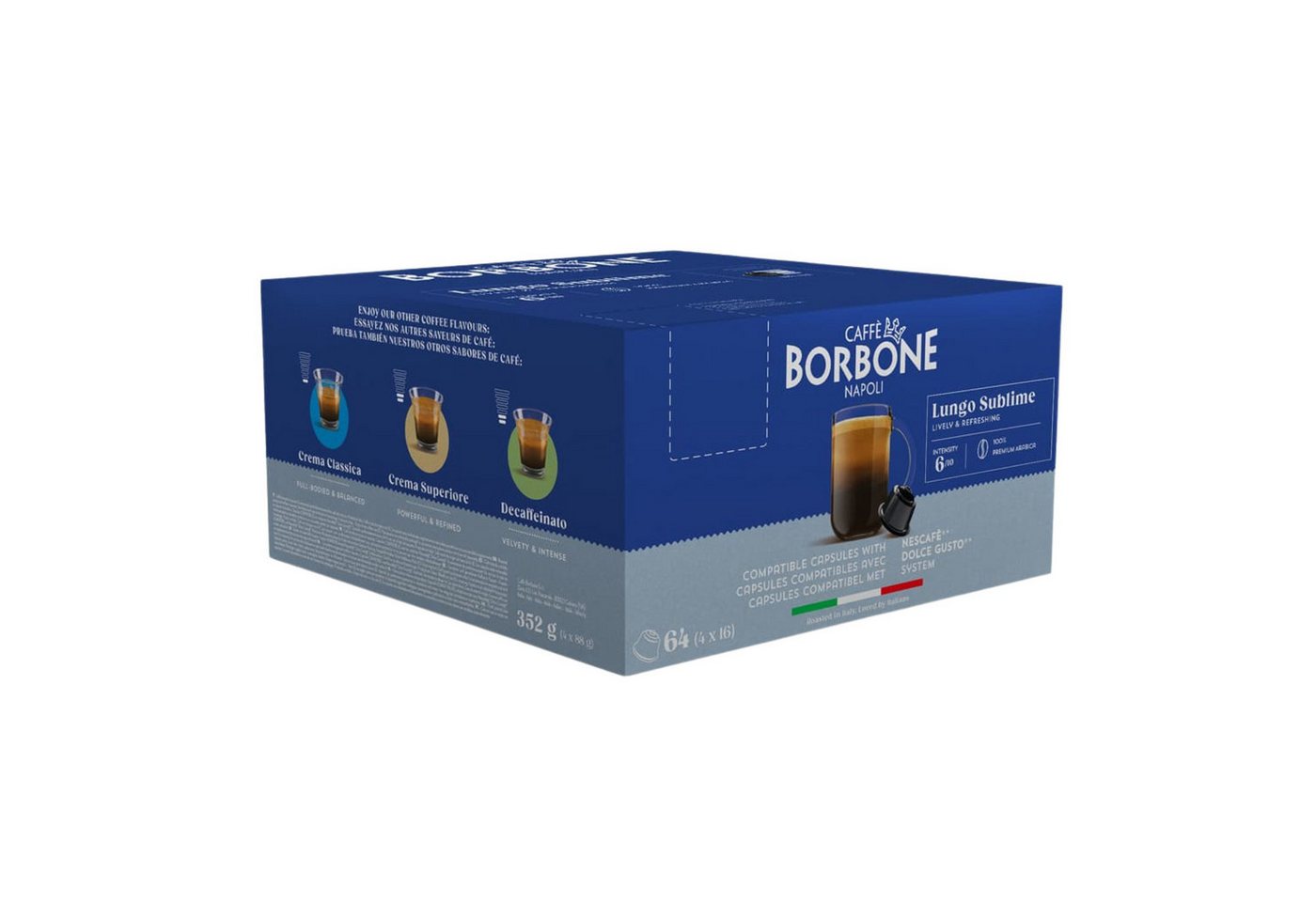 Caffè Borbone Kaffee Caffè Borbone Lungo Sublime - 64 Kaffeekapseln, 1 x 7 g, 64 St. (belebend und erfrischend, Kompatibel Kaffeemaschinen Marke Nescafè®* Dolce – Bild 3 von 5