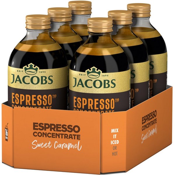 JACOBS Kaffee JACOBS Espresso Kaffeekonzentrat Caramel 6 x 485 ml, Ideal für Iced Coffee, Latte, Cappuccino oder kreative Kaffee-Rezepte