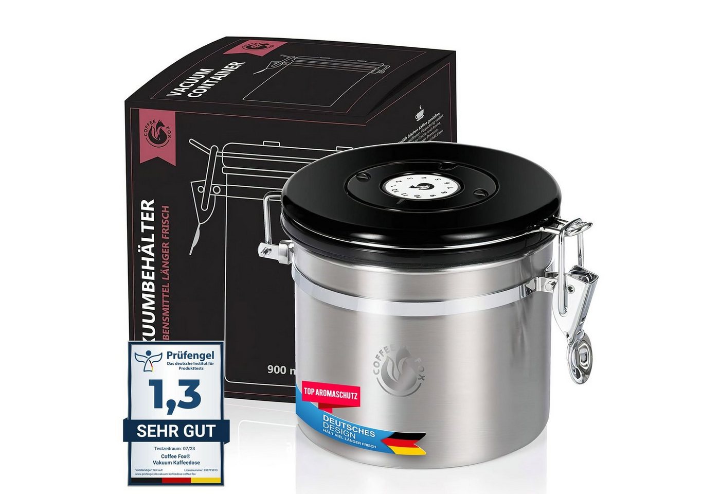 Coffee Fox Kaffeedose Coffee Fox Kaffeedose – Vakuum Edelstahl Vorratsdose für Kaffee & Tee, Edelstahl, (Vakuumdose), Vorratsbehälter Luftdicht – Bild 2 von 5