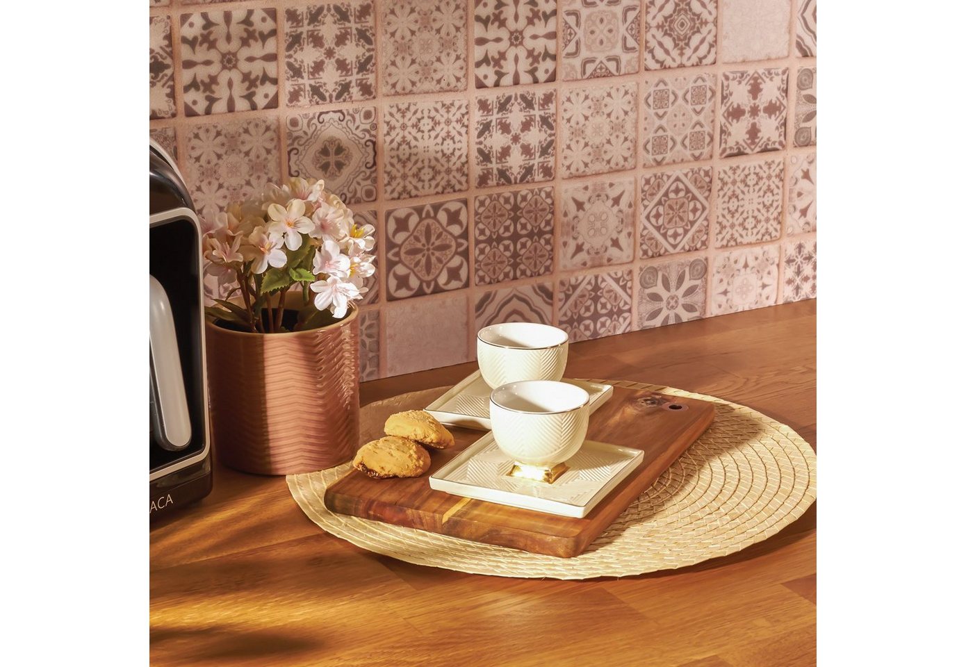 Karaca Kaffeeservice Karaca Art Deco 90 ml Kaffeetasse mit Untertasse Set 2 Personen, Creme – Bild 2 von 5