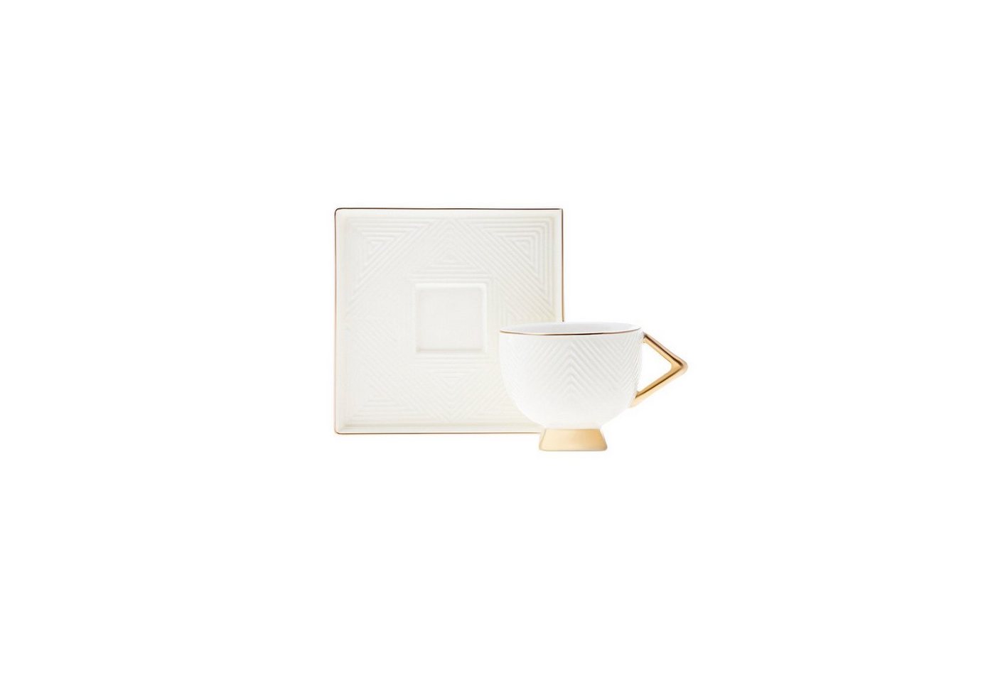 Karaca Kaffeeservice Karaca Art Deco 90 ml Kaffeetasse mit Untertasse Set 2 Personen, Creme – Bild 4 von 5