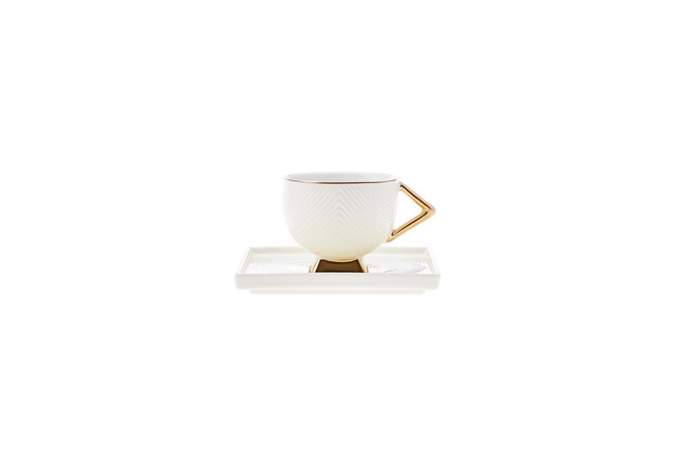 Karaca Kaffeeservice Karaca Art Deco 90 ml Kaffeetasse mit Untertasse Set 2 Personen, Creme – Bild 5 von 5