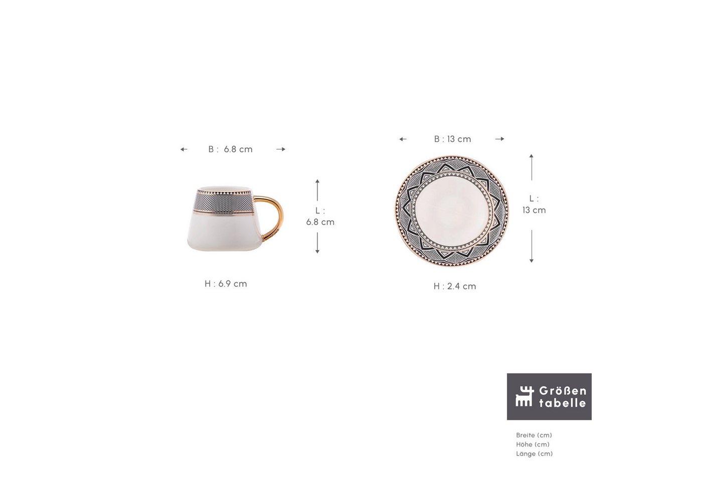 Karaca Kaffeeservice Karaca Globe 80 ml Kaffeetasse mit Untertasse Set 6 Personen, Schwarz – Bild 2 von 5