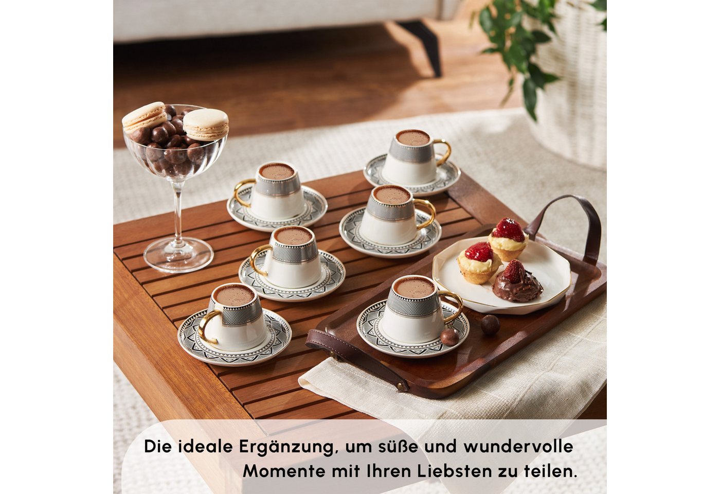 Karaca Kaffeeservice Karaca Globe 80 ml Kaffeetasse mit Untertasse Set 6 Personen, Schwarz – Bild 4 von 5