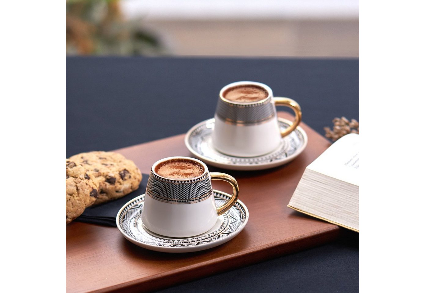 Karaca Kaffeeservice Karaca Globe 80 ml Kaffeetasse mit Untertasse Set 2 Personen, Schwarz – Bild 3 von 3
