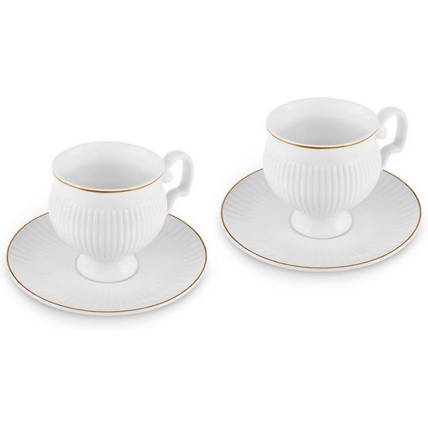 Karaca Kaffeeservice Karaca Malta Bone-China Teetassen-Set 4-tlg. 210 ml Gold-Weiß, BONE PORCELAIN