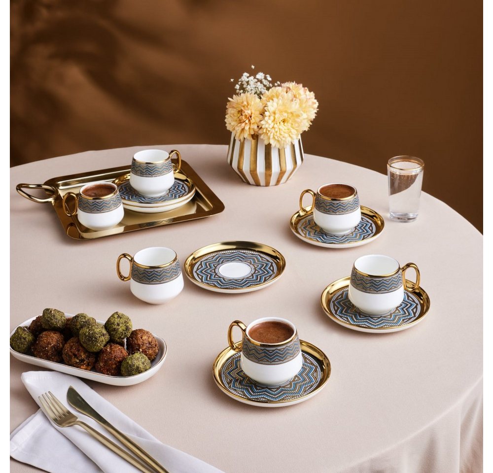 Karaca Kaffeeservice Karaca Suadiye 90 ml Kaffeetasse mit Untertasse Set 6 Personen, Blau – Bild 2 von 5