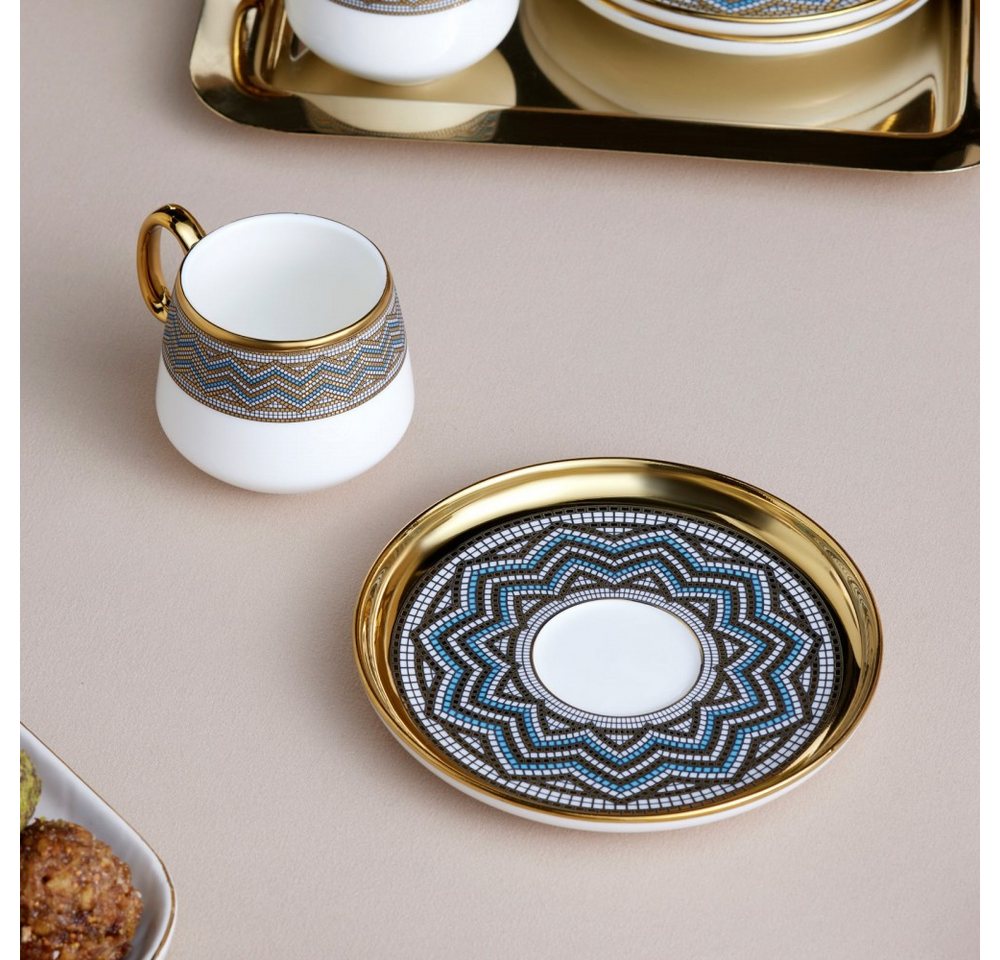 Karaca Kaffeeservice Karaca Suadiye 90 ml Kaffeetasse mit Untertasse Set 6 Personen, Blau – Bild 3 von 5