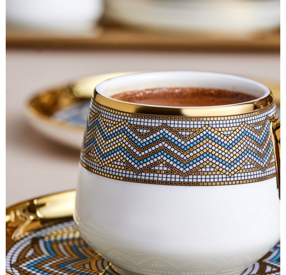 Karaca Kaffeeservice Karaca Suadiye 90 ml Kaffeetasse mit Untertasse Set 6 Personen, Blau – Bild 4 von 5