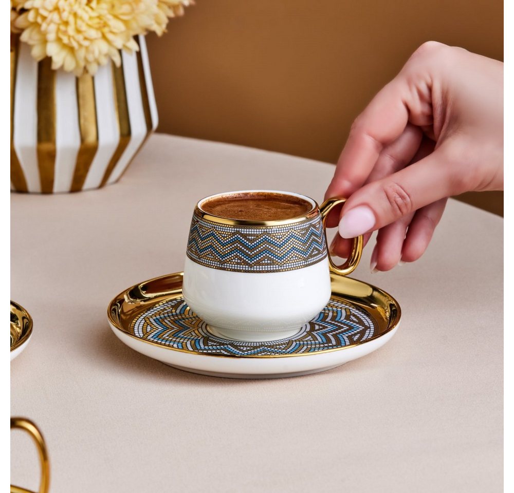 Karaca Kaffeeservice Karaca Suadiye 90 ml Kaffeetasse mit Untertasse Set 6 Personen, Blau – Bild 5 von 5