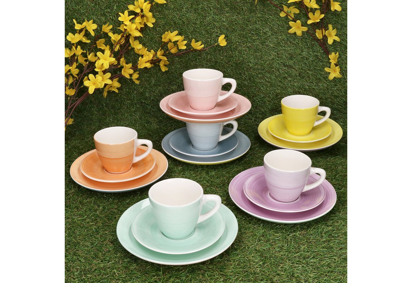 MamboCat Kaffeeservice MamboCat Spring 18tlg Kaffeeservice bunt Tassen Untertassen Teller, Steingut – Bild 3 von 5