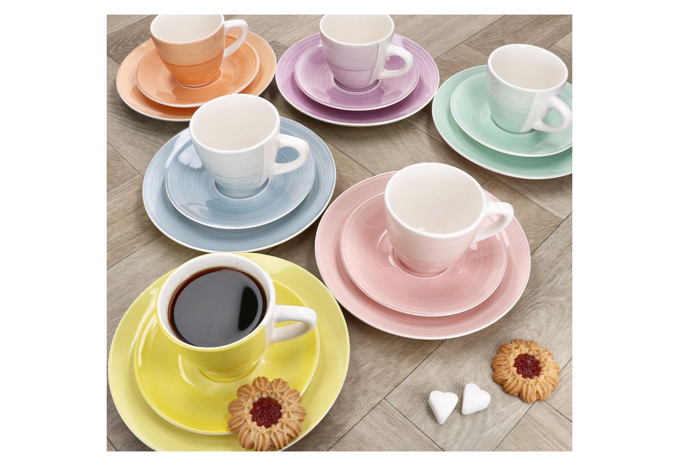 MamboCat Kaffeeservice MamboCat Spring 18tlg Kaffeeservice bunt Tassen Untertassen Teller, Steingut – Bild 5 von 5