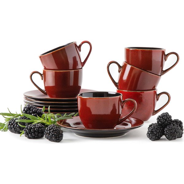 Ritzenhoff & Breker Kaffeeservice RITZENHOFF & BREKER GAMBIA Espressotassen-Set, KONSIMO (12-tlg), 6 Personen, Steinzeug, 90 ml, spülmaschinengeeignet, mikrowel