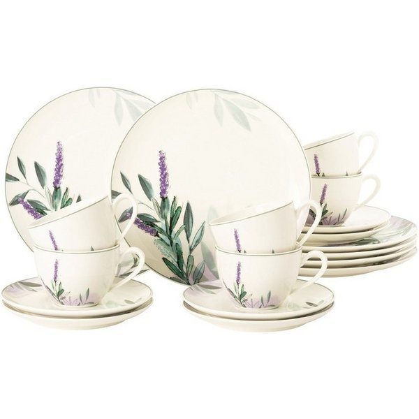 Seltmann Weiden Kaffeeservice Seltmann Weiden Savona Fine Diamond Provence Kaffeeservice 18-teilig, 6 Personen, Porzellan