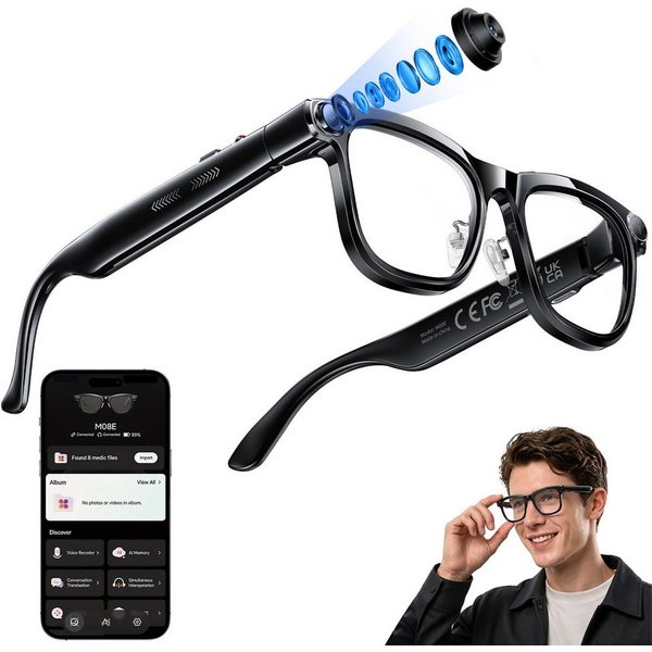 KAIGERR Sonnenbrille KI Brille mit Echtzeitübersetzung, 13MP Kamera,300 mAh, Wechselgläsern (LED Video Brille, 1-St., ca. 150*158*51mm) AI Smart Glasses Set für