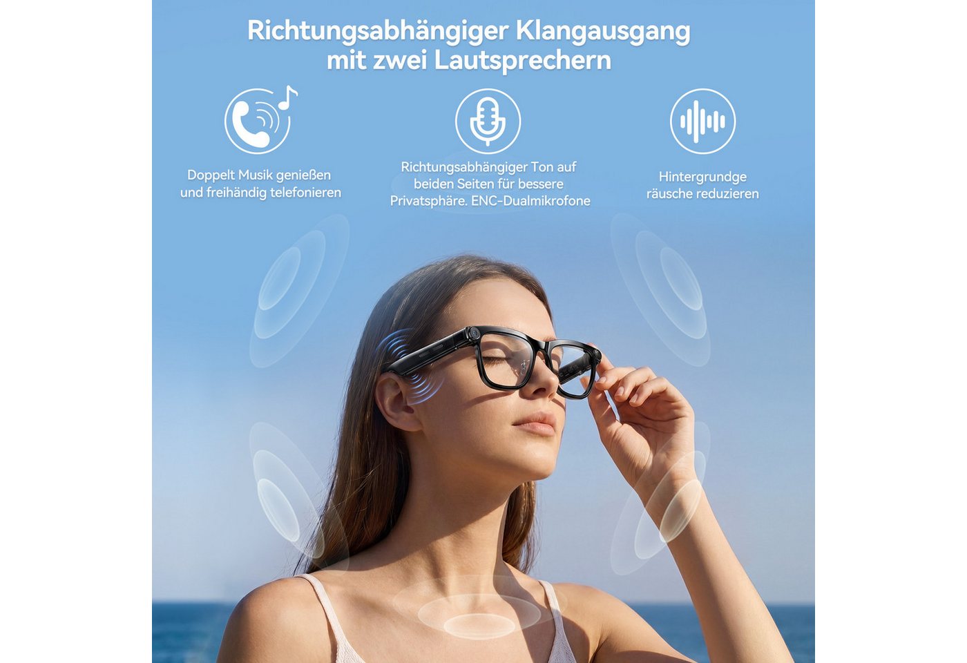 KAIGERR Sonnenbrille KI Brille mit Echtzeitübersetzung, 13MP Kamera,300 mAh, Wechselgläsern (LED Video Brille, 1-St., ca. 150*158*51mm) AI Smart Glasses Set für – Bild 4 von 5