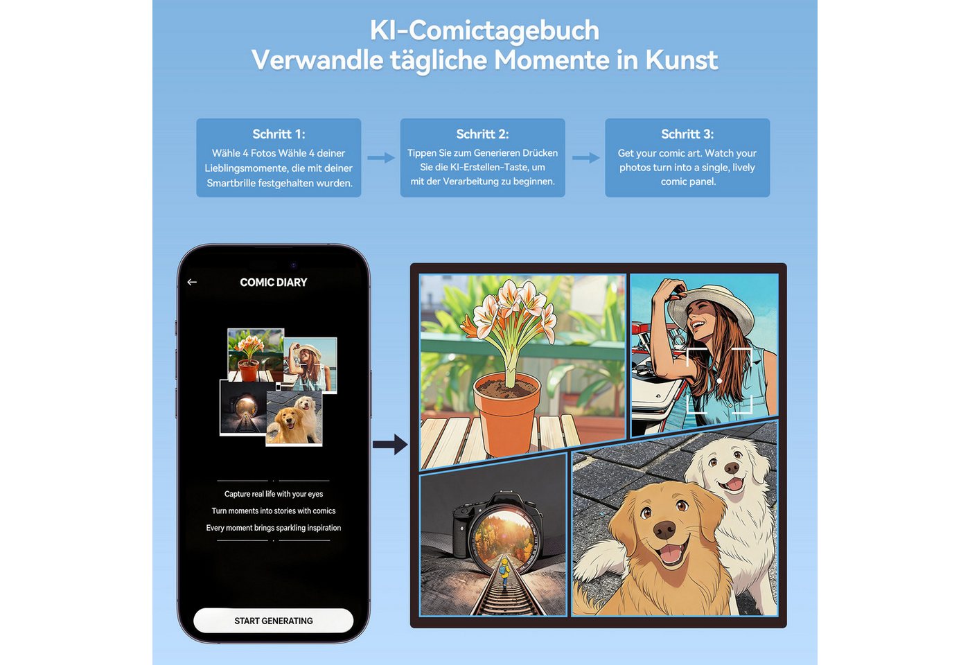 KAIGERR Sonnenbrille KI Brille mit Echtzeitübersetzung, 13MP Kamera,300 mAh, Wechselgläsern (LED Video Brille, 1-St., ca. 150*158*51mm) AI Smart Glasses Set für – Bild 5 von 5