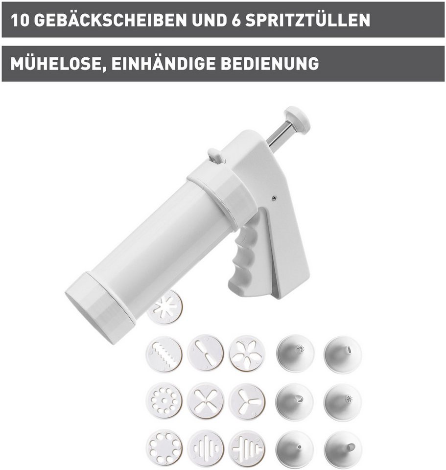 Kaiser Backformen Gebäckpresse Inspiration, (Set, 17-tlg), Gebäckpresse, 6 Spritztüllen und 10 Gebäckscheiben, Einhandbedienung – Bild 5 von 5