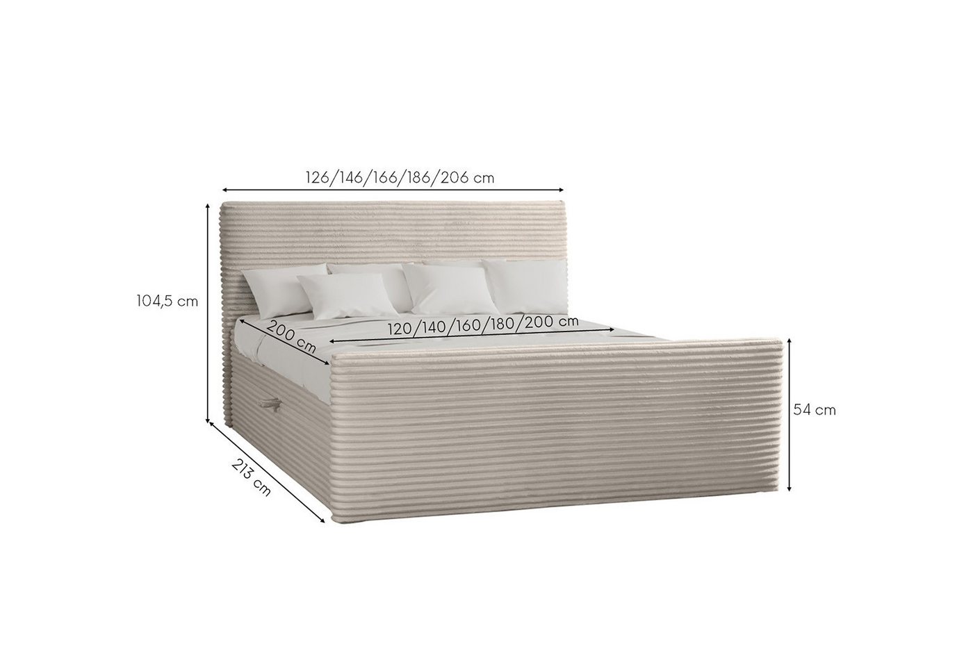 Kaiser Möbel Boxspringbett Trento mit Bettkasten, Topper und Bonellmatratze, VELO Stoff (Komplett-Set (Bettgestell, Matratze, Topper), mit Topper mit Bettkasten – Bild 3 von 5
