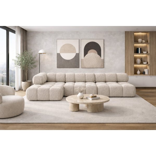 Kaiser Möbel Ecksofa L-form, Wohnlandschaft für Wohnzimmer, Bouclé-Stoff Abriamo, Selia, Ecksofa, Modernes L-Design,Weiche, abgerundete Formen,Trendiger Bouclé-
