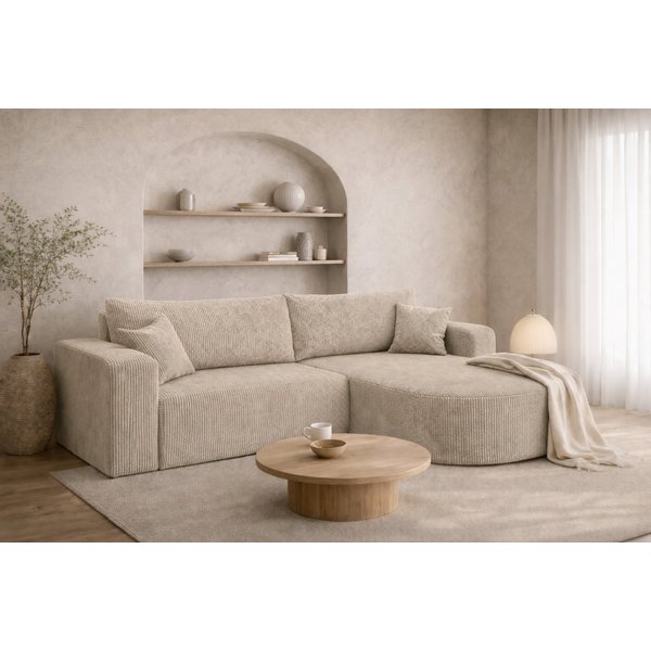 Kaiser Möbel Ecksofa mit Schlaffunktion für Wohnzimmer, Cordstoff Poso, ROUND ONE, abgerundete Form, Liegefunktion, Stauraum, modernes Design