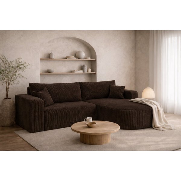 Kaiser Möbel Ecksofa mit Schlaffunktion für Wohnzimmer, Cordstoff Poso, ROUND ONE, abgerundete Form, Liegefunktion, Stauraum, modernes Design