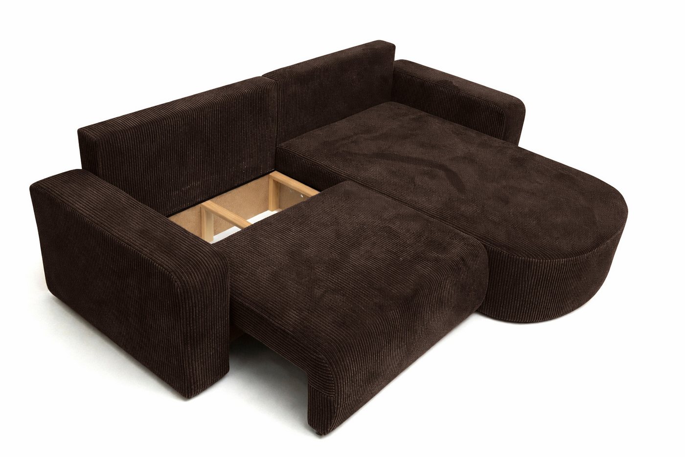 Kaiser Möbel Ecksofa mit Schlaffunktion für Wohnzimmer, Cordstoff Poso, ROUND ONE, abgerundete Form, Liegefunktion, Stauraum, modernes Design – Bild 4 von 5