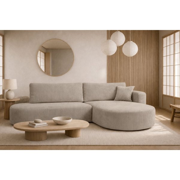 Kaiser Möbel Ecksofa mit Schlaffunktion und Bettkasten, Cordstoff POSO, ROUND ONE OPEN XL, Abgerundete Form, Große Liegefläche, Cordstoff mit markanter Struktur