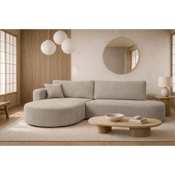 Kaiser Möbel Ecksofa mit Schlaffunktion und Bettkasten, Cordstoff POSO, ROUND ONE OPEN XL, Abgerundete Form, Große Liegefläche, Cordstoff mit markanter Struktur