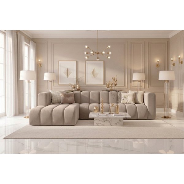 Kaiser Möbel Ecksofa Moderne aus Veloursstoff Salvador Grand L 318 cm, Ecksofa, modulare Bauweise, tiefe Sitzflächen, Samt Salvador, Soft-Cube-Design