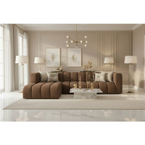 Kaiser Möbel Ecksofa Moderne aus Veloursstoff Salvador Grand L 318 cm, Ecksofa, modulare Bauweise, tiefe Sitzflächen, Samt Salvador, Soft-Cube-Design