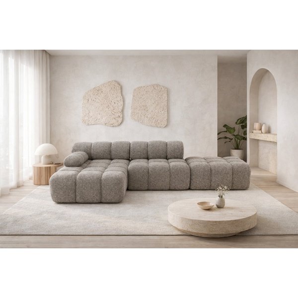 Kaiser Möbel Ecksofa modular mit Hocker, Sofa L-Form, Bouclé-Stoff Abriamo, Selia, Ecksofa mit Hocker, Modernes Design,Weiche, abgerundete Form,Hoher Sitzkomfor