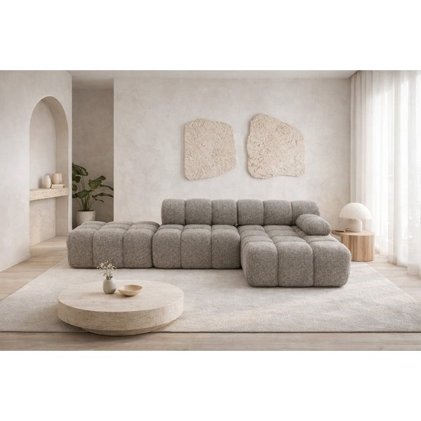 Kaiser Möbel Ecksofa modular mit Hocker, Sofa L-Form, Bouclé-Stoff Abriamo, Selia, Ecksofa mit Hocker, Modernes Design,Weiche, abgerundete Form,Hoher Sitzkomfor