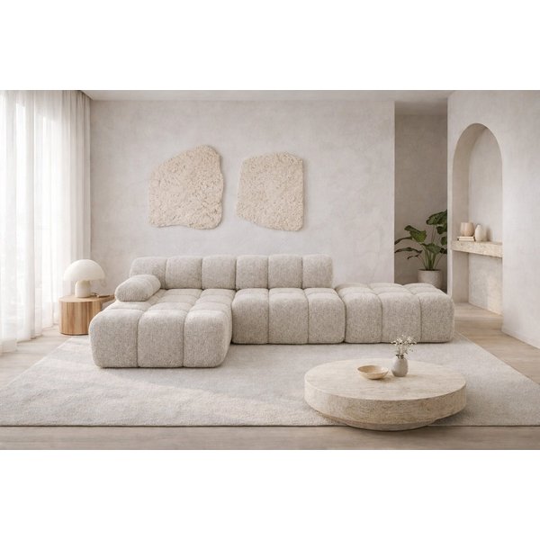 Kaiser Möbel Ecksofa modular mit Hocker, Sofa L-Form, Bouclé-Stoff Abriamo, Selia, Ecksofa mit Hocker, Modernes Design,Weiche, abgerundete Form,Hoher Sitzkomfor