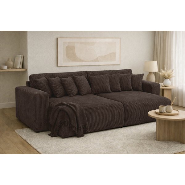 Kaiser Möbel Schlafsofa, Cordstoff Poso, PIANO DOUBLE, Große Liegefläche, Tiefe Sitzfläche, Cordstoff mit markanter Struktur