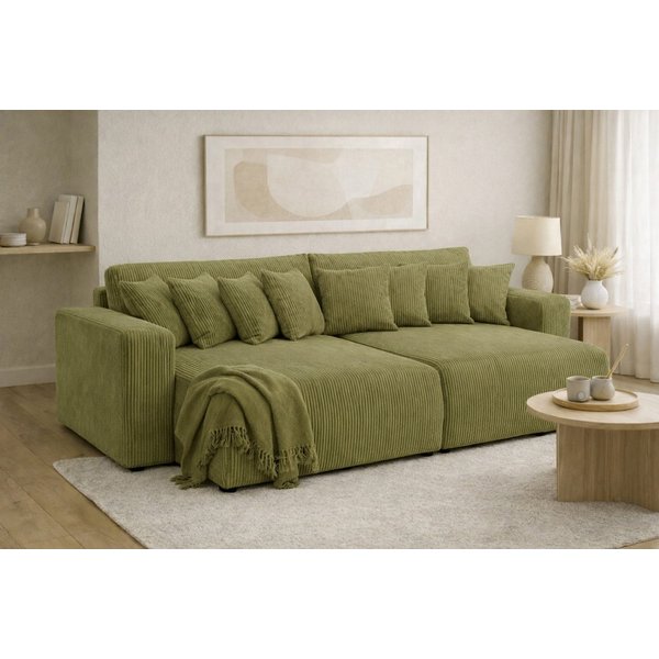 Kaiser Möbel Schlafsofa, Cordstoff Poso, PIANO DOUBLE, Große Liegefläche, Tiefe Sitzfläche, Cordstoff mit markanter Struktur