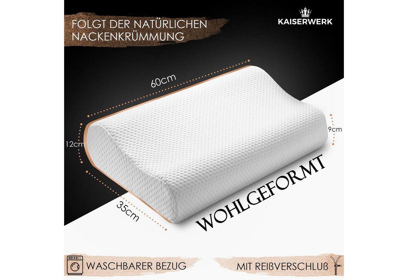 KAISERWERK Visko-Kissen, Ergonomisches Kopfkissen, Nackenstützkissen, Microfasserkissen, Bezug: Kopfkissen mit Bezug, Waschbarer Bezug – Bild 2 von 5