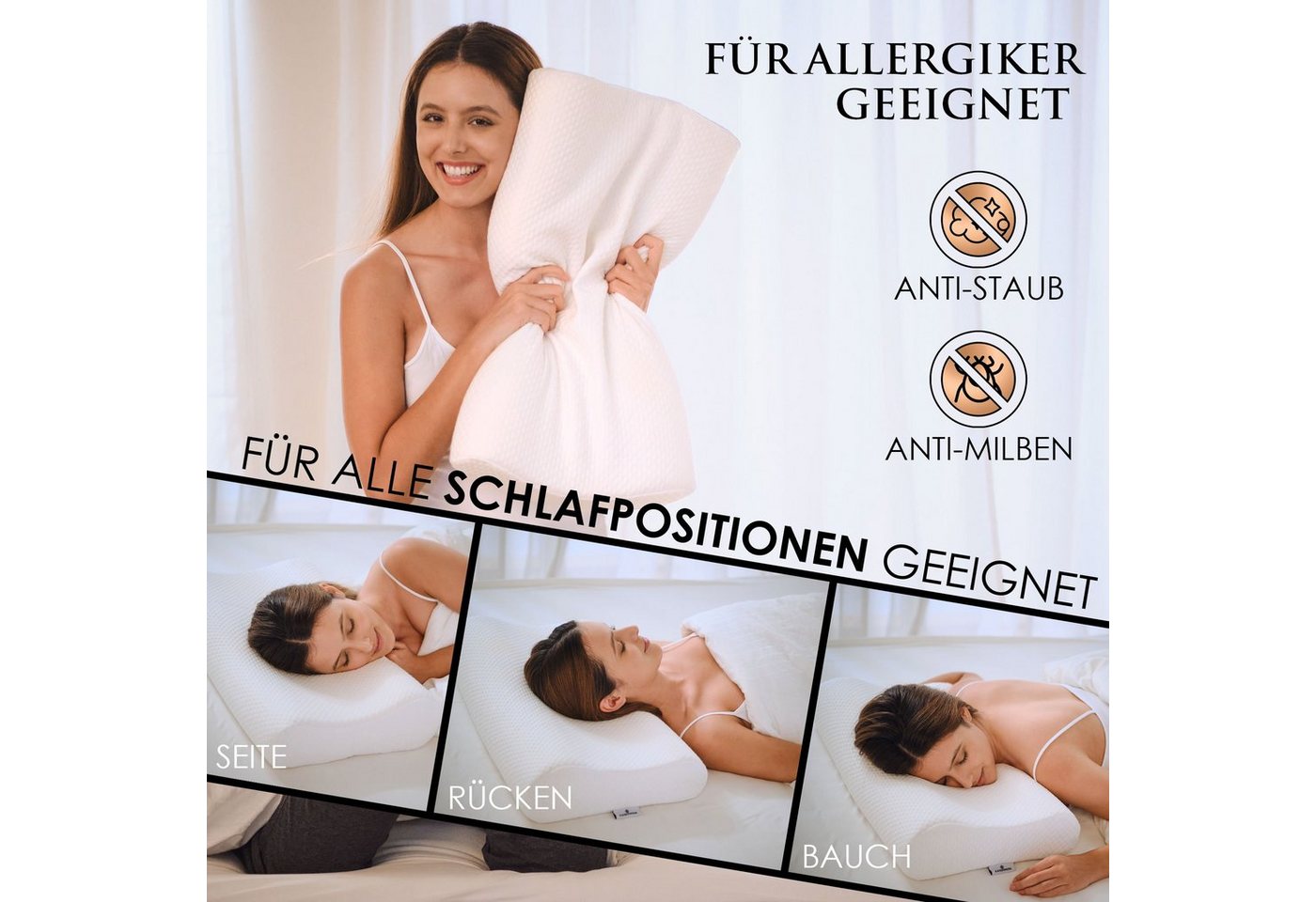 KAISERWERK Visko-Kissen, Ergonomisches Kopfkissen, Nackenstützkissen, Microfasserkissen, Bezug: Kopfkissen mit Bezug, Waschbarer Bezug – Bild 3 von 5