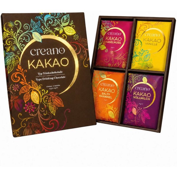 Creano Kakao Creano Kakao Geschenkset Trinkschokolade - 4 Sorten, 4 x 33g, 1 x