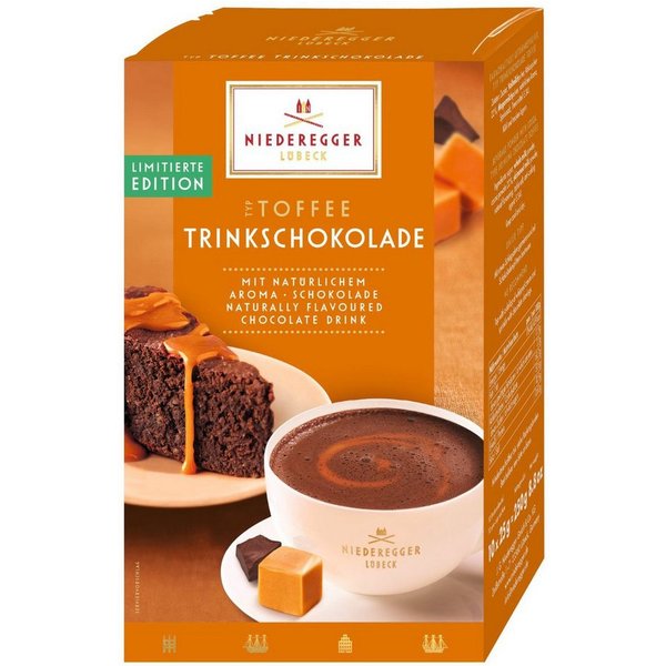 Niederegger Kakao Niederegger Marzipan Trinkschokolade Toffee, 10-Stick Portionsbeutel, 250 g