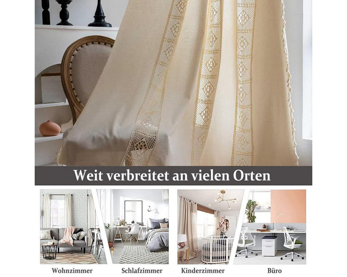 Kaket Gardine Boho-gewebter Vorhang, Vintage-Landhausstil Gardine, Baumwoll-Leinen-Quasten Vorhang, Durchbrochener Verdunkelungsvorhang – Bild 5 von 5