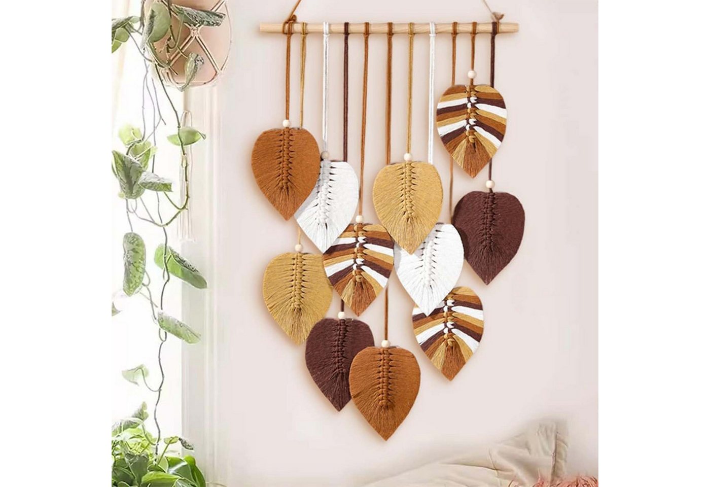 Kaket Hängedekoration Blatt Makramee Wandbehang, Boho Raumdekor – Bild 5 von 5