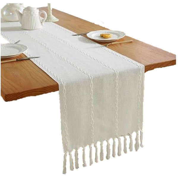 Kaket Tischläufer aus Baumwoll-Leinen, Bauernhaus-Stil, 33x183cm, mit Handquasten, Mit Handquasten, aus Baumwoll-Leinen, rustikales Design
