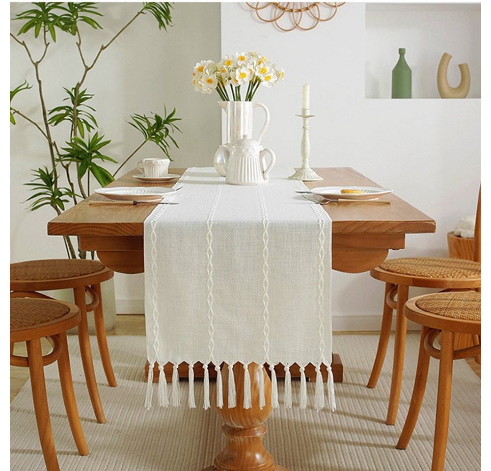 Kaket Tischläufer aus Baumwoll-Leinen, Bauernhaus-Stil, 33x183cm, mit Handquasten, Mit Handquasten, aus Baumwoll-Leinen, rustikales Design – Bild 2 von 5