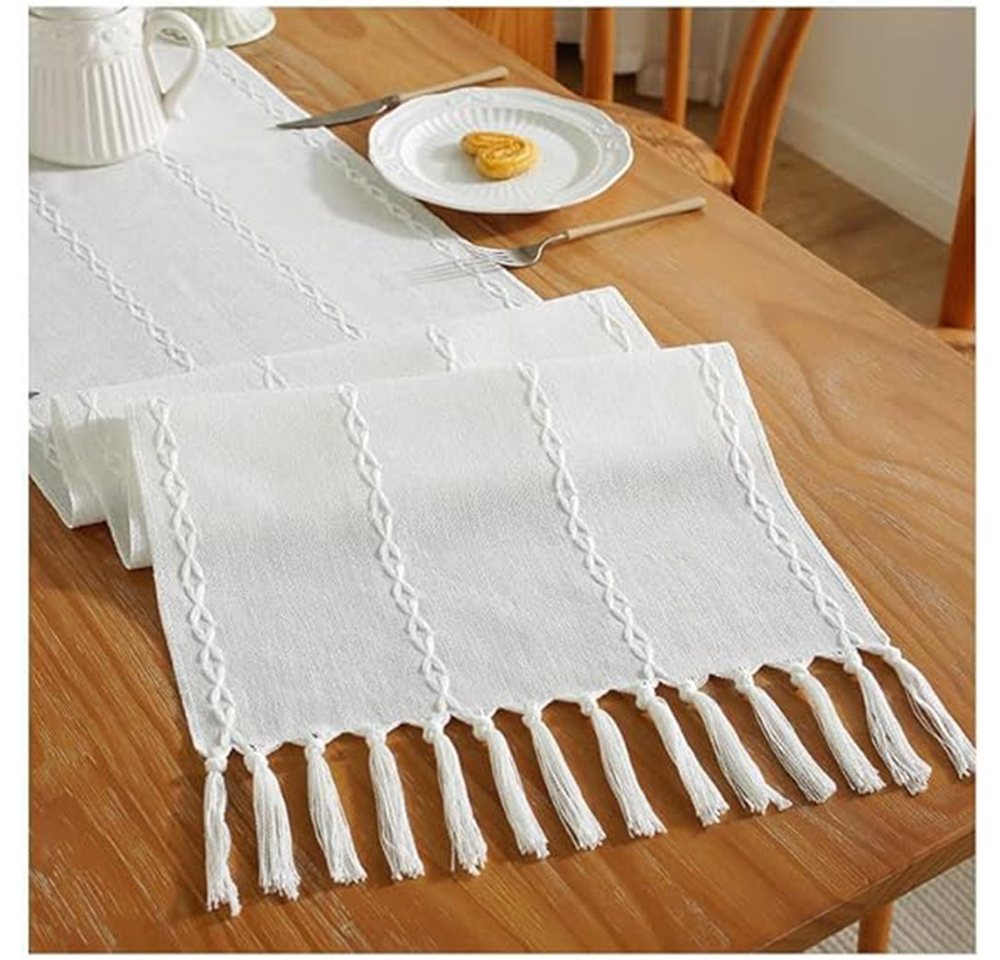 Kaket Tischläufer aus Baumwoll-Leinen, Bauernhaus-Stil, 33x183cm, mit Handquasten, Mit Handquasten, aus Baumwoll-Leinen, rustikales Design – Bild 3 von 5