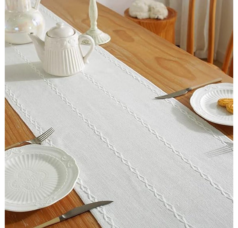 Kaket Tischläufer aus Baumwoll-Leinen, Bauernhaus-Stil, 33x183cm, mit Handquasten, Mit Handquasten, aus Baumwoll-Leinen, rustikales Design – Bild 4 von 5