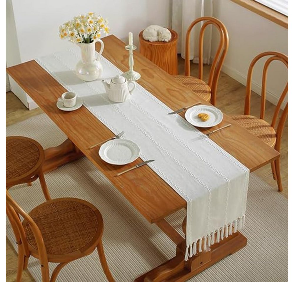 Kaket Tischläufer aus Baumwoll-Leinen, Bauernhaus-Stil, 33x183cm, mit Handquasten, Mit Handquasten, aus Baumwoll-Leinen, rustikales Design – Bild 5 von 5