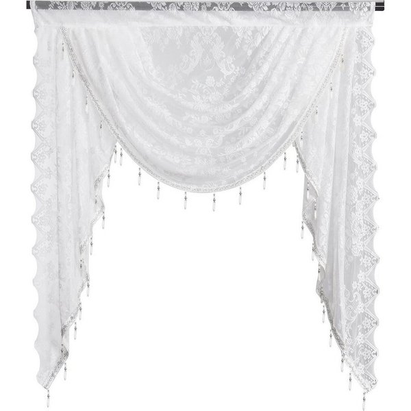 Kaket Vorhang Blumen Vintage Deko Vorhang, halbtransparente Spitzenvorhänge, Satin-Panels mit kurzen Vorhängen, mit Perlenquasten
